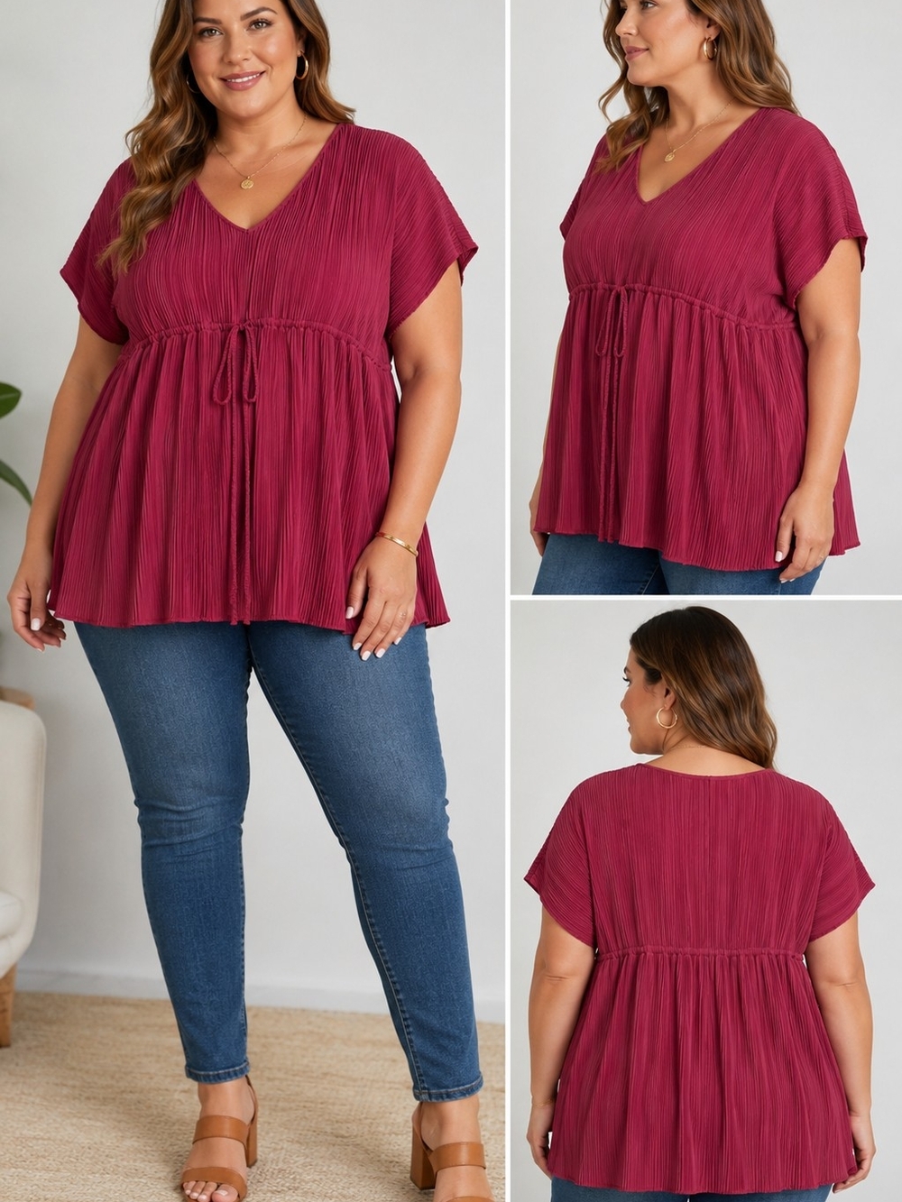 Isabel by Ingrid & Isabel Pleated Babydoll Tunic Top XXL Berry Pink Flowy Boho